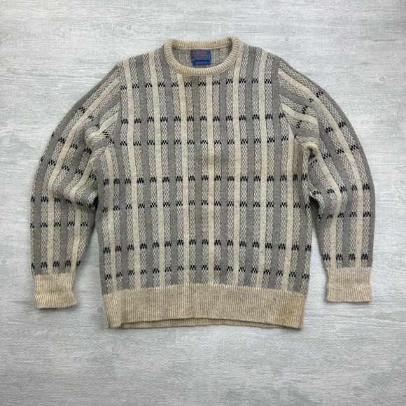 Vintage Pendleton Sweater Size Large Gray Geometric Wool Pull Over Grandpa Boho